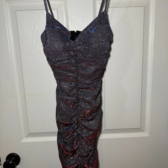 Sparkly Holographic Fitted Mini Dress - Picture 1 of 3